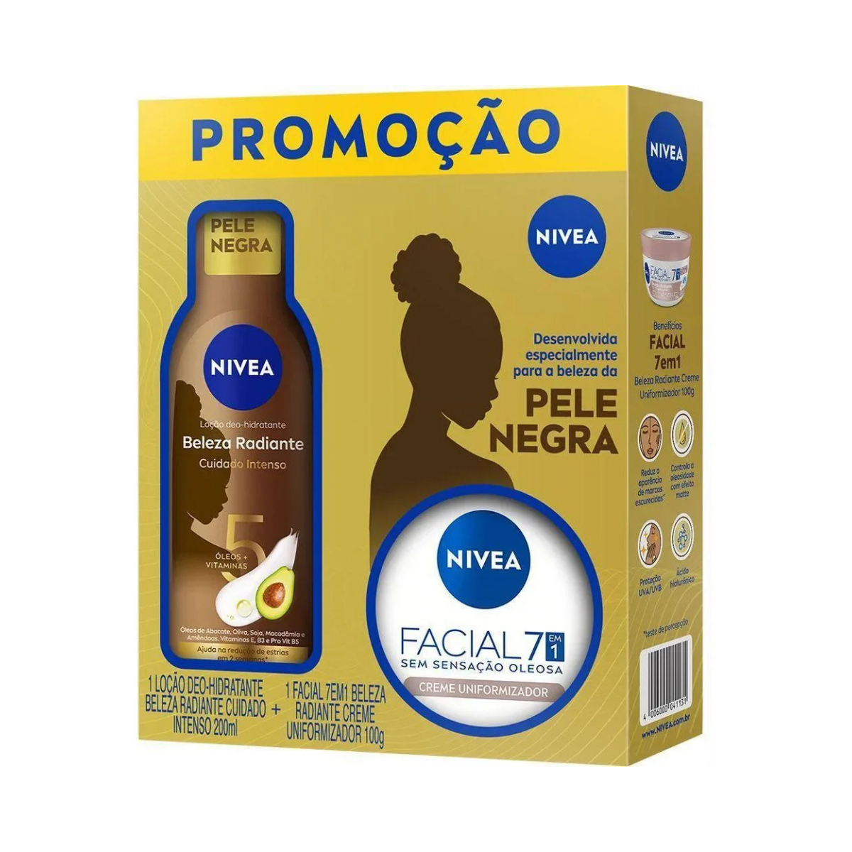 Kit Beleza Radiante Nivea Hidratante Desodorante Corporal Cuidado Intenso 200ml + Hidratante 7 em 1 100g