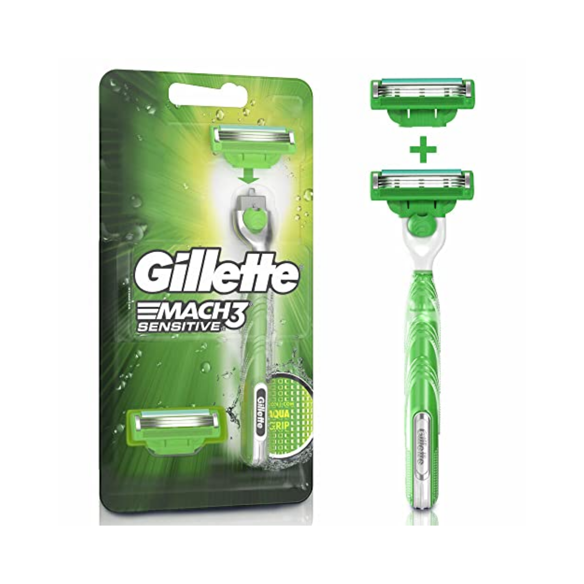 Aparelho de Barbear Gillette Mach3 Sensitive acqua grip, 1 unidade + 2 cargas