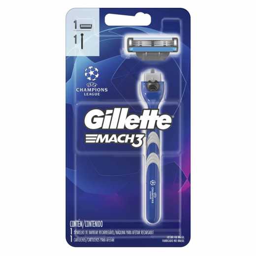 Kit Aparelho de Barbear Gillette Mach 3 Liga dos Campeoes