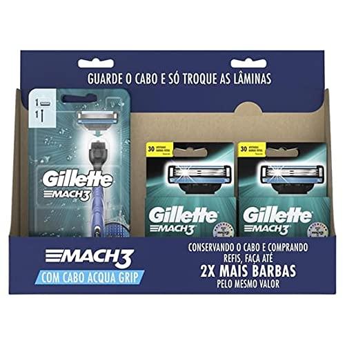Aparelho De Barbear Recarregavel Mach3 Acqua Grip Gillette 2 Unidades E 8 Cargas