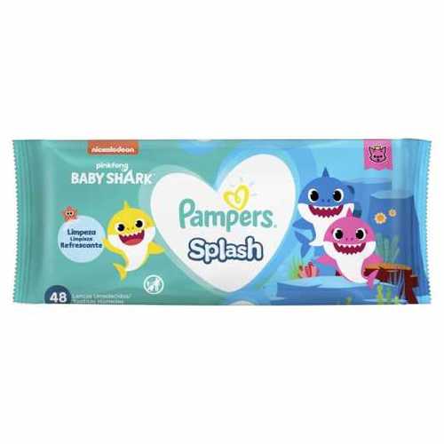 Lencos Umedecidos Pampers Splash Baby Shark, pacote com 48 unidades