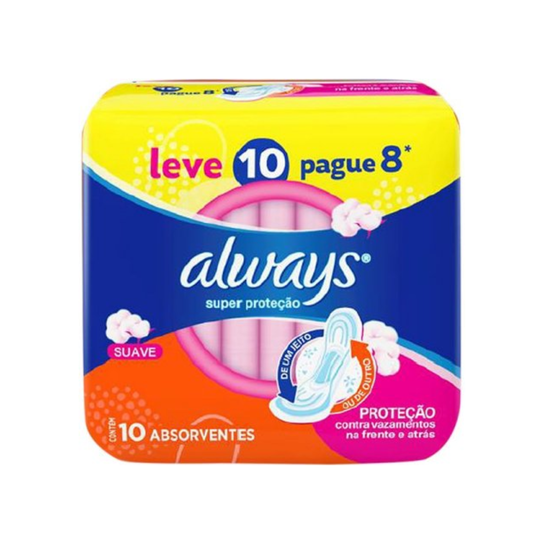 Absorvente Always Super Protecao com abas, suave,10 unidades