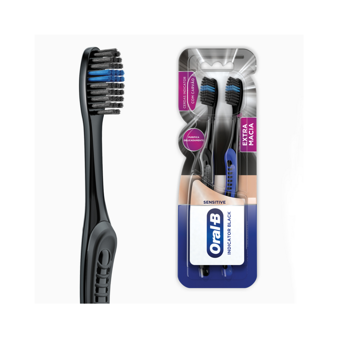 Escova de Dente Oral B Indicator Black Sensitive com Carvão 2 Unidades