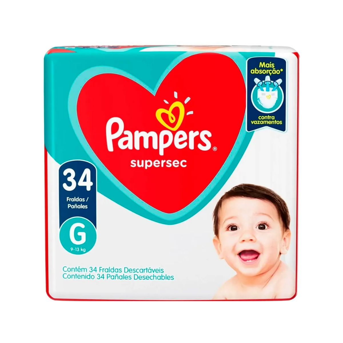 Fralda Descartavel Infantil Supersec G Pampers 34 Unidades