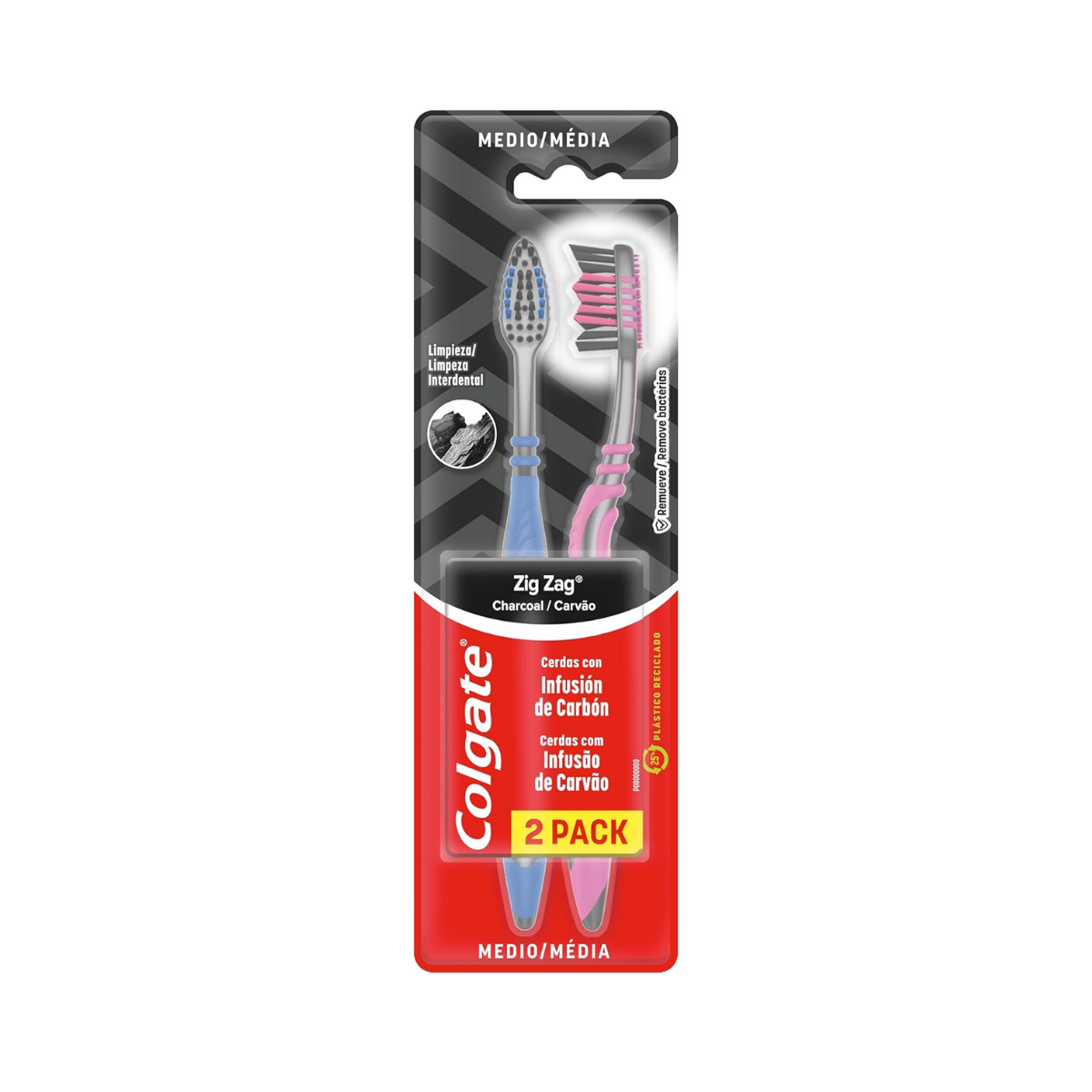 Escova Dental Colgate Zig Zag Carvao Com 2 Unidades