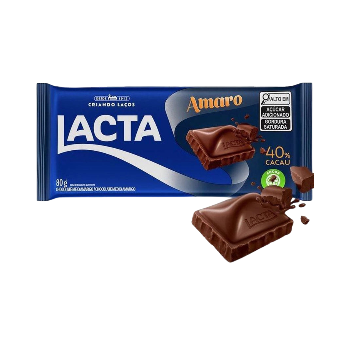 Chocolate Amaro Meio Amargo 40% Cacau Lacta 80g