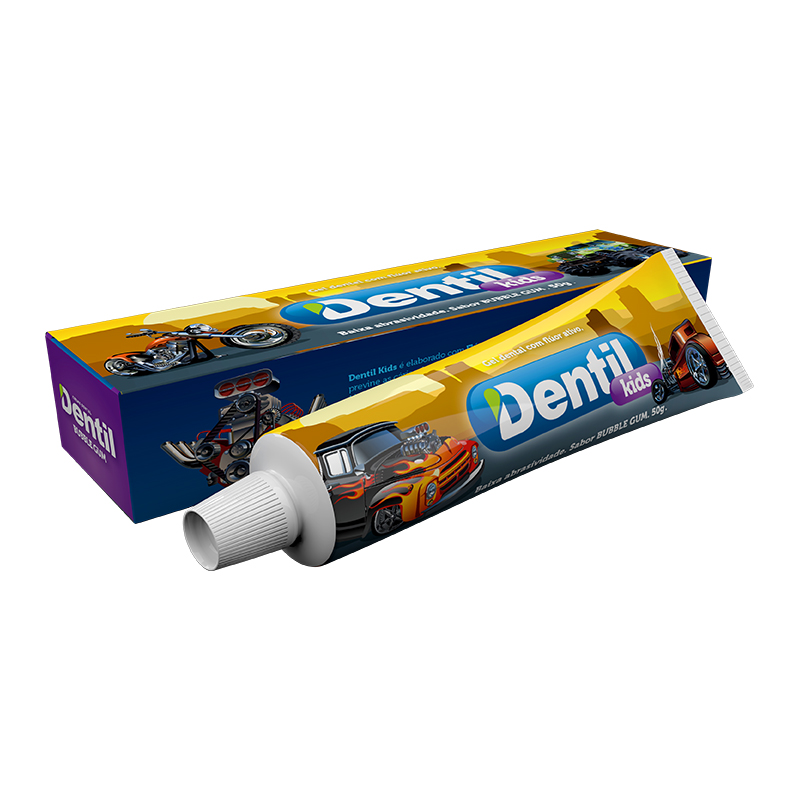 Gel Dental Infantil Dentil Kids com fluor, Carros, buble gum com 50g