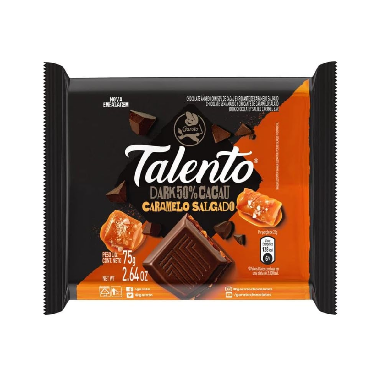Chocolate Talento Dark Caramelo E Sal Garoto 75g