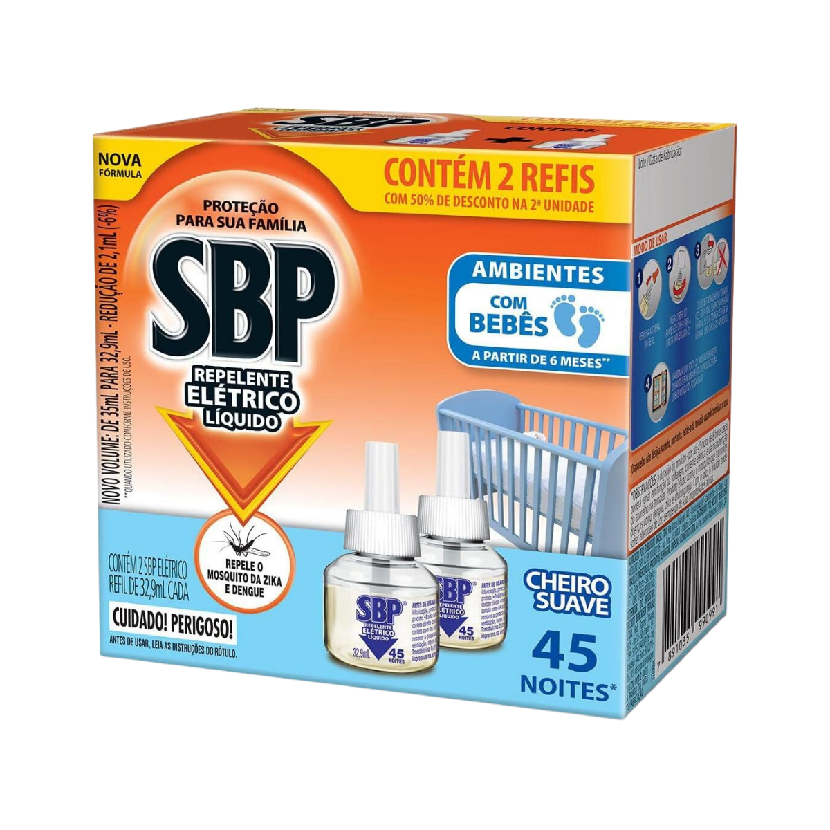 Refil Repelente Elétrico Líquido 45 Noites SBP 2 Unidades