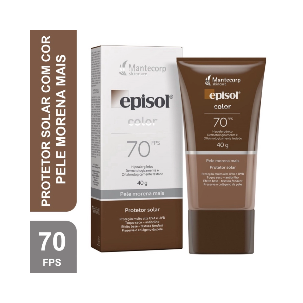 Protetor Solar Facial Episol Color Tom 4 Medio Escuro FPS 70  40Ml