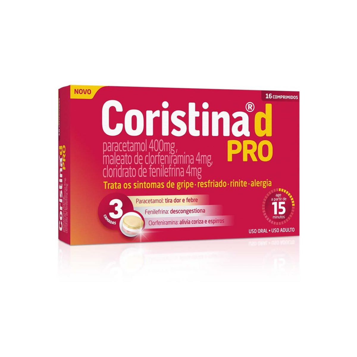Coristina D Pro Cloridrato Fenillefrina 4mg + Paracetamol 400mg + Maleato de Clorfeniramina 4mg 16 Comprimidos