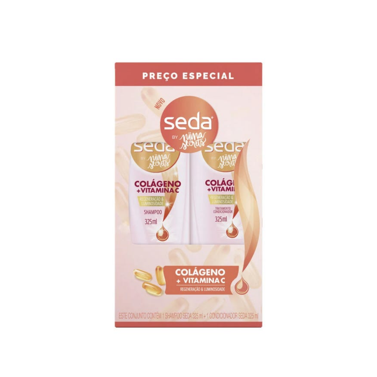 Kit Seda By Niina Secrets Colágeno e Vitamina C Shampoo + Condicionador 325Ml