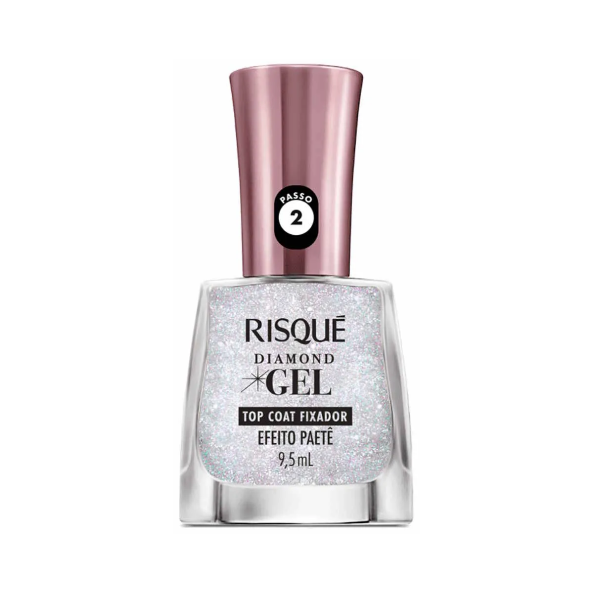 Esmalte Diamond Gel Top Coat Fixador Efeito Paetê Risqué 9,5ml