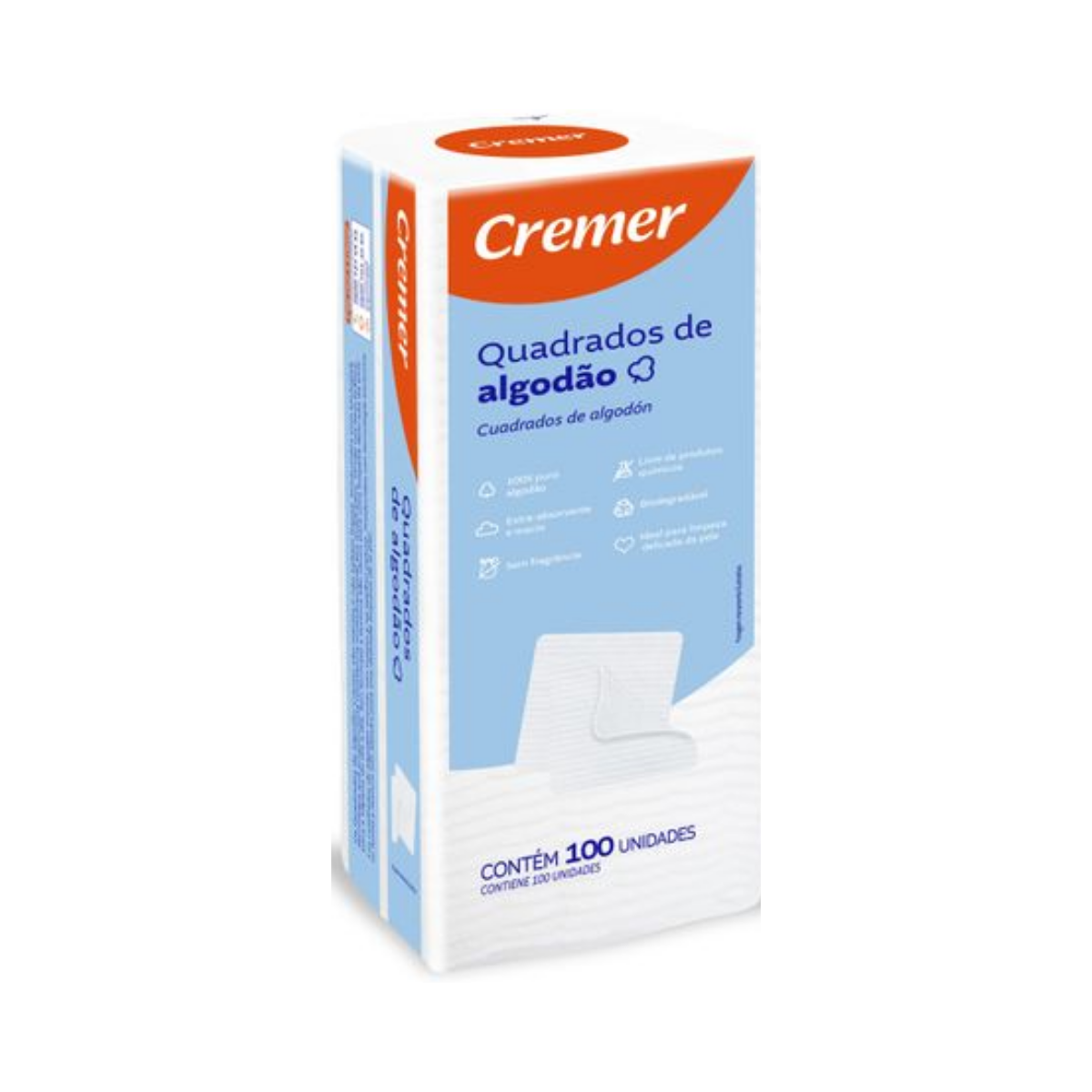 Algodao Quadrado Sem Perfume Cremer 100 Unidades