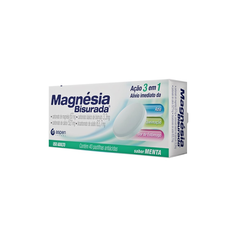 Magnesia Bisurada Sabor Menta 40 Pastilhas Mastigaveis