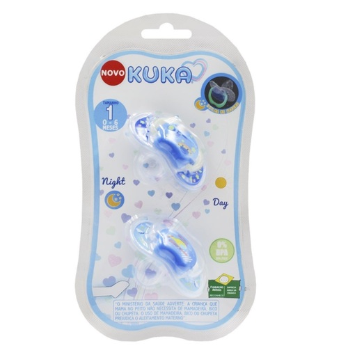 Chupeta Kuka Lumina 0 a 6 meses, night e day, azul com 2 unidades