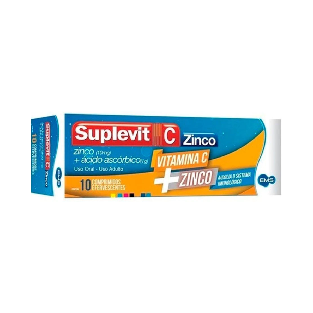 Suplevit C Zinco EMS 1g + 10mg Sabor Laranja 10 Comprimidos