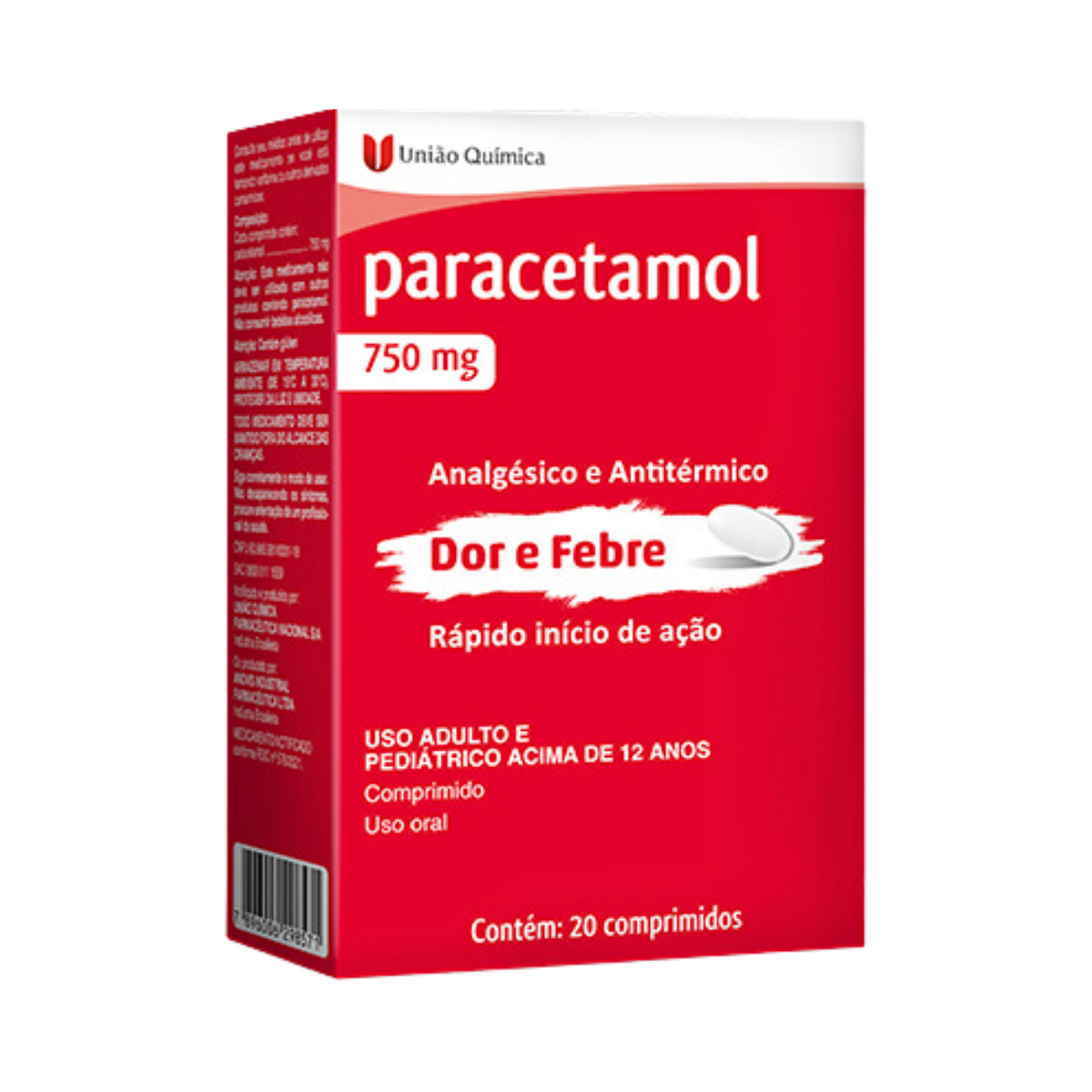 Paracetamol União Química 750mg 20 Comprimidos