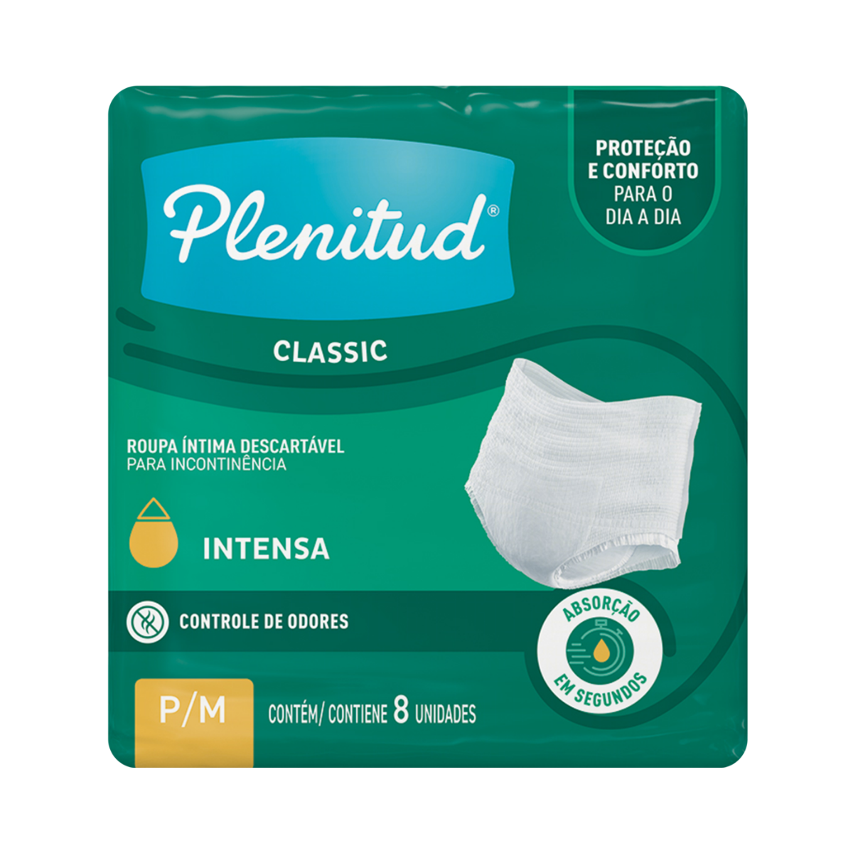 Roupa Intima Para Incontinencia Plenitud Tamanho P/M 8 Unidades
