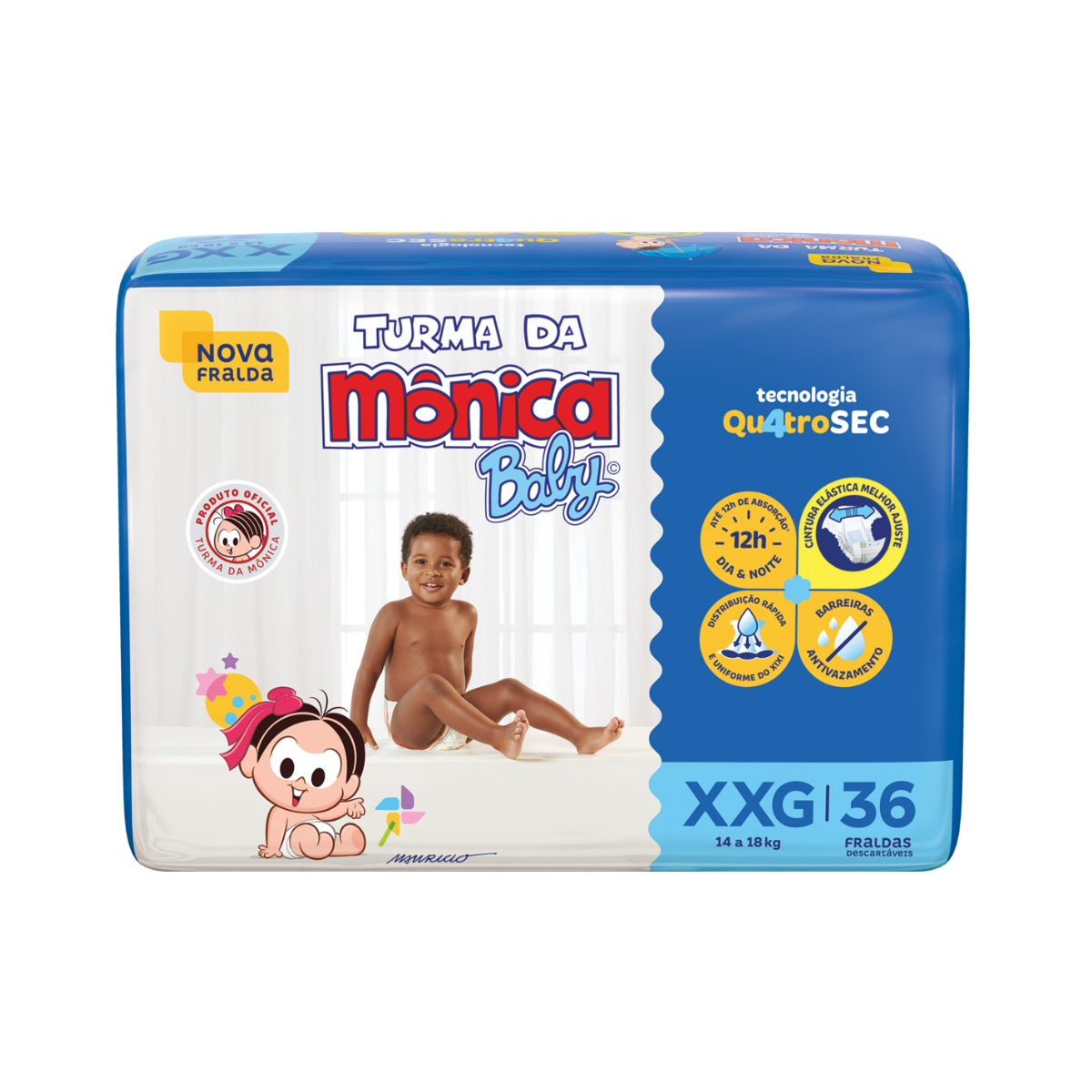 Fralda Turma da Monica Baby XXG, pacote com 36 unidades