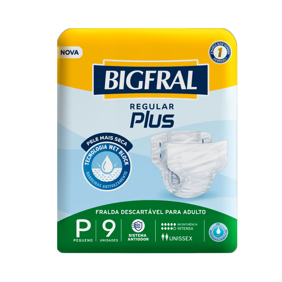 Fralda Geriátrica Bigfral Regular Plus P, pacote com 9 unidades