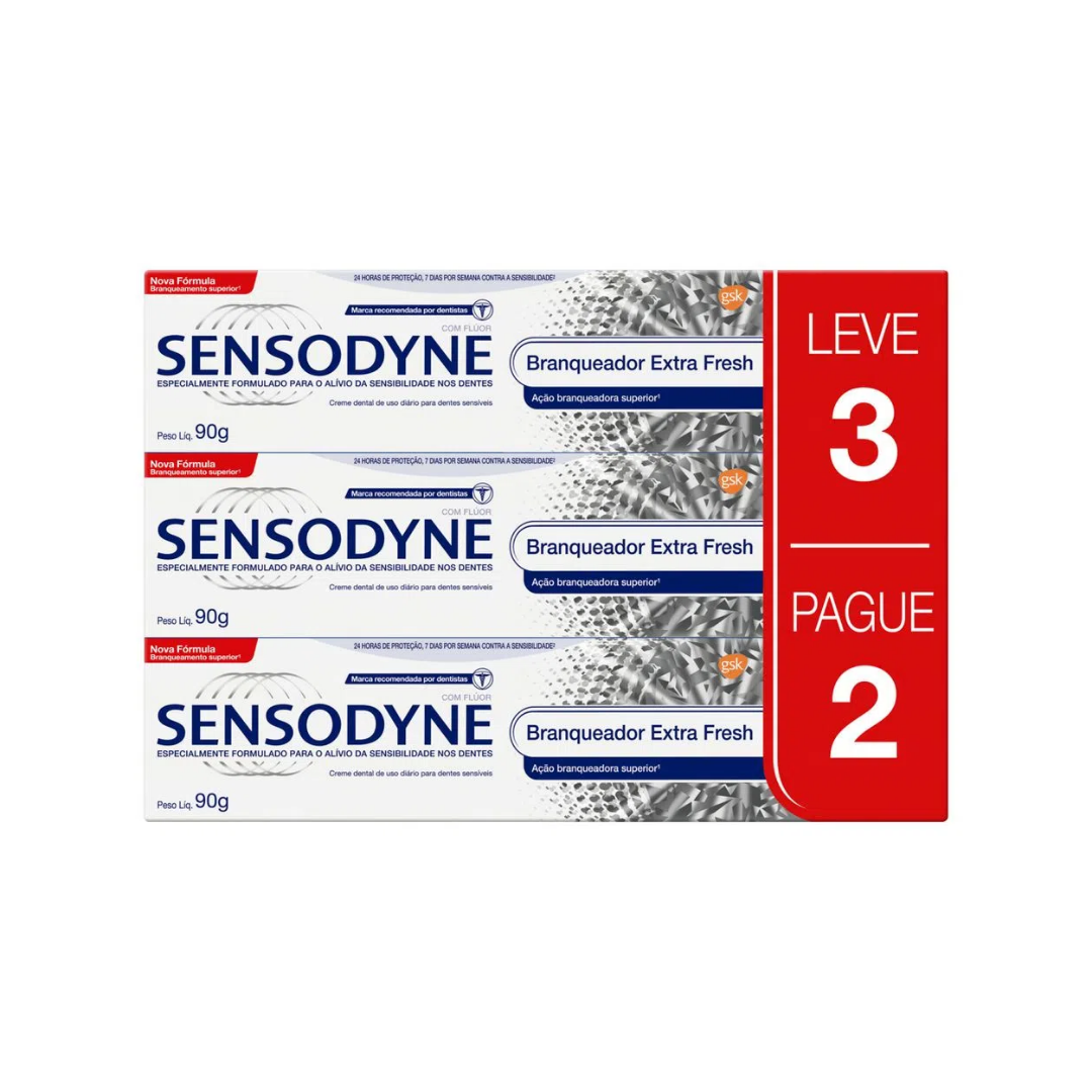 Creme Dental Sensodyne Branqueador Extra Fresh 3 unidades 90g cada