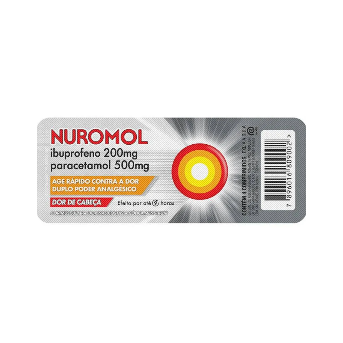 Nuromol Reckitt Benckiser Ibuprofeno 200mg + Paracetamol 500mg 4 Comprimidos