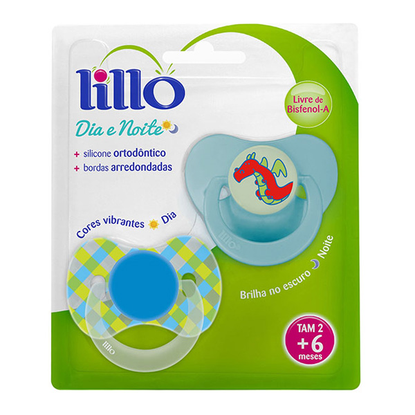 Kit com 2 Chupetas Lillo Dia e Noite 604320 Tamanho 2 Azul