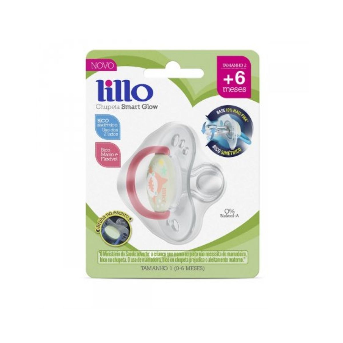 Chupeta Lillo Smart Glow Tubarao Tamanho 2 Rosa
