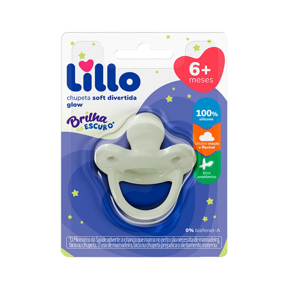 Chupeta Soft Divertida 100% Silicone Glow T2 Neutra Lillo