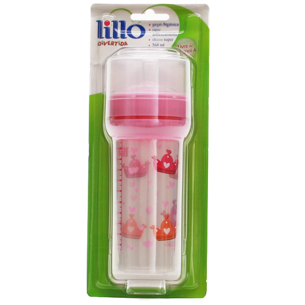 Mamadeira Lillo Divertida 260ml Super Antivazamento Silicone Rosa
