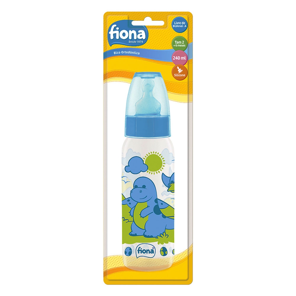 Mamadeira Desenhos com Bico de Silicone Azul 240ml - Fiona