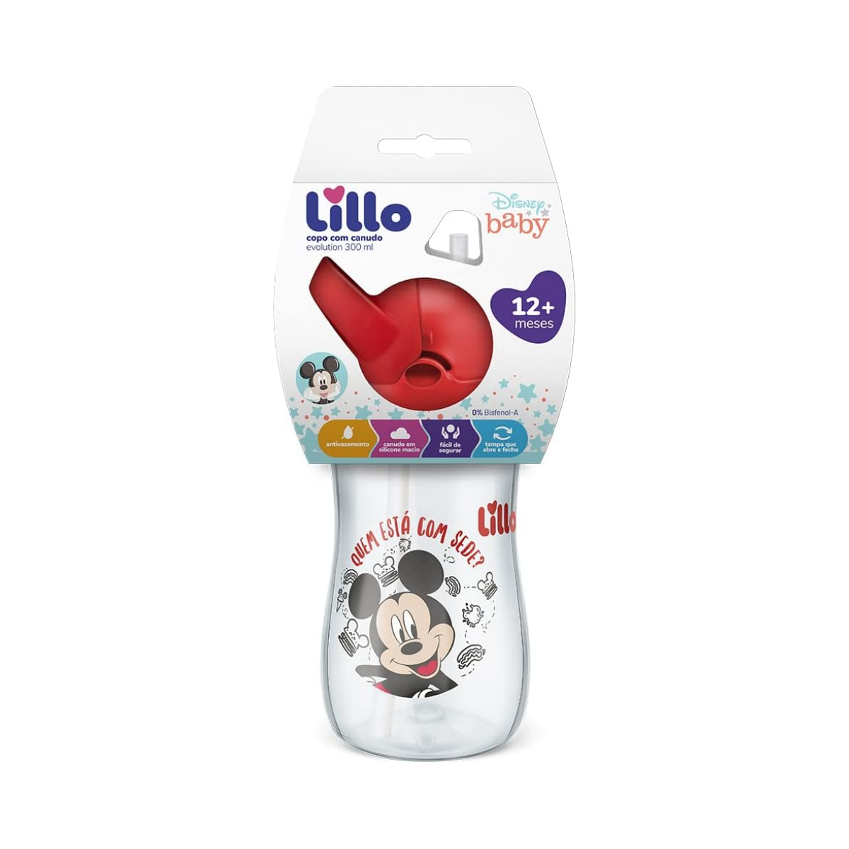 Copo Evolution Mickey Disney Com Canudo Lillo 300ml