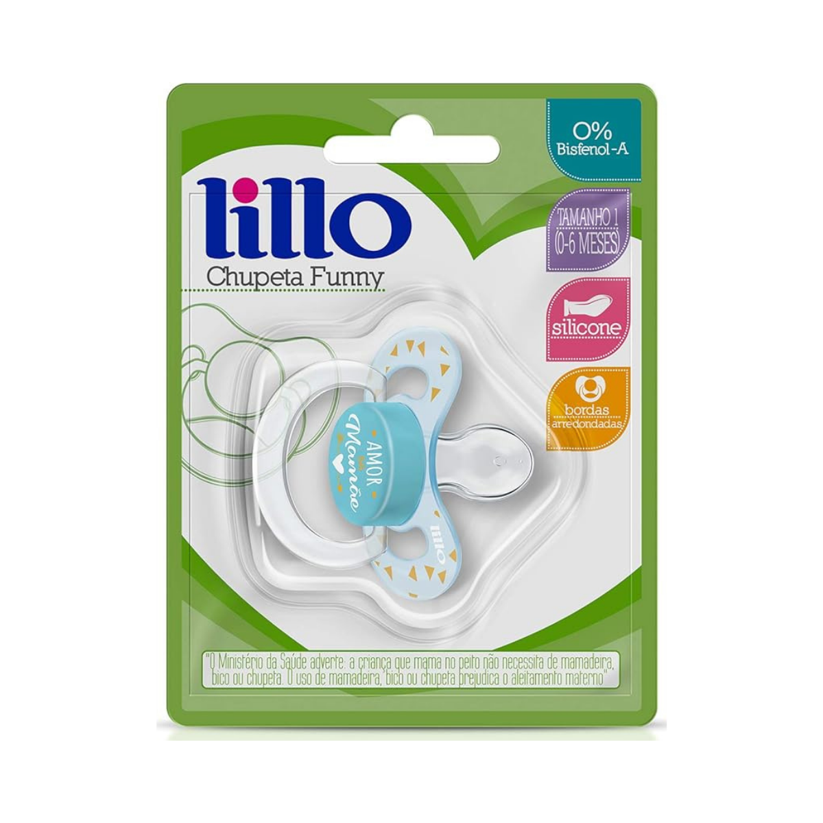 Chupeta Lillo Funny 0 a 6 meses, amor menino, azul com 1 unidade