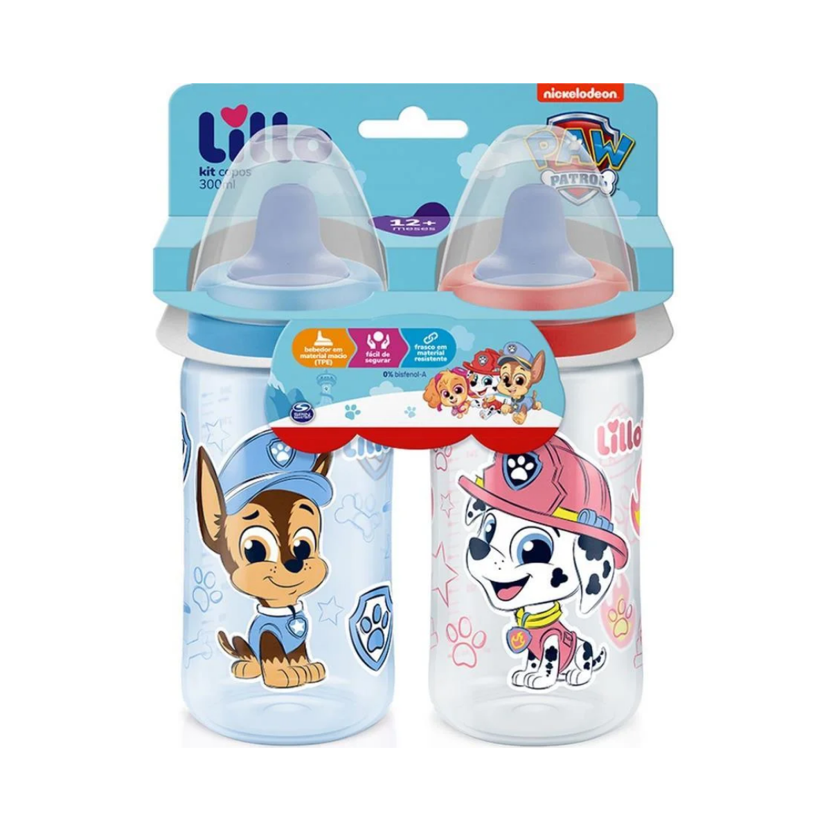 Kit Copos De Treinamento Patrulha Canina Azul E Vermelho Lillo 2 Unidades