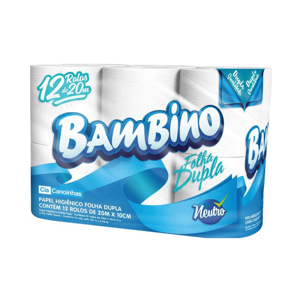 Papel Higiênico Bambino Folha Dupla Neutro Cia Canoinhas 20m 12 Unidades
