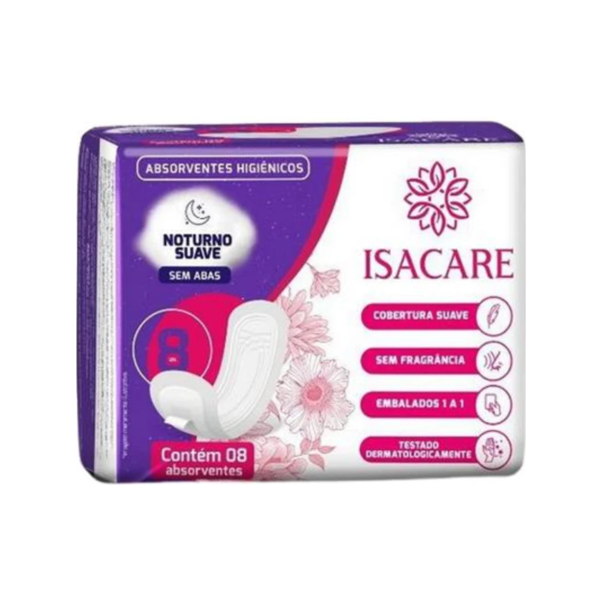 Absorvente Noturno Sem Abas Suave Isacare 8 Unidades