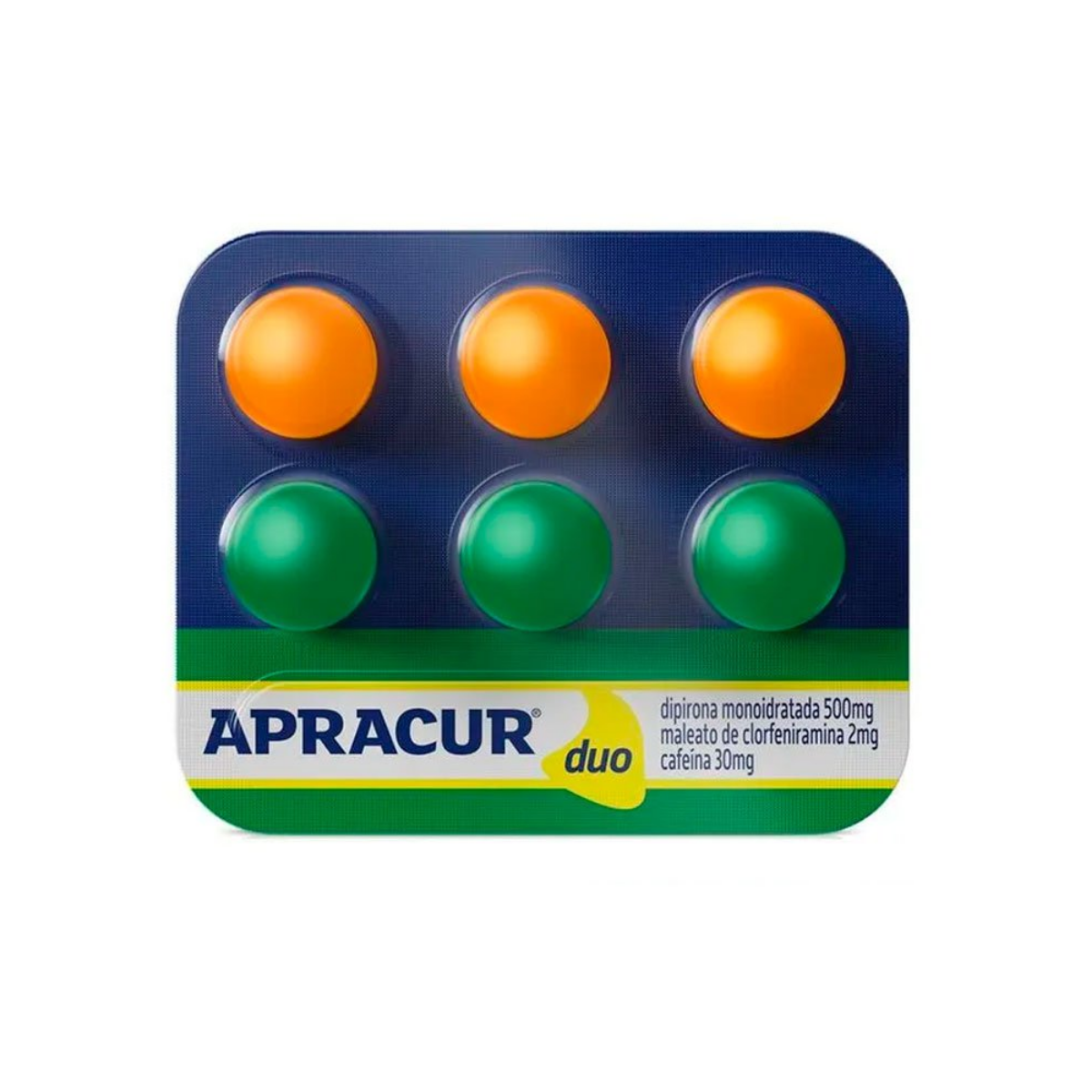 Apracur Duo 500mg + 2mg + 30mg Blíster Com 6 Comprimidos
