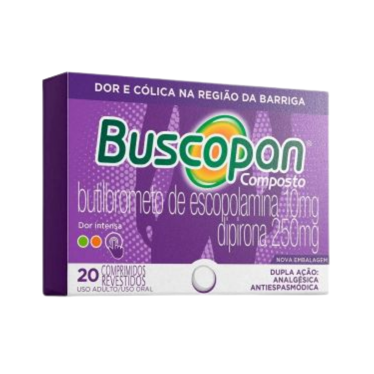 Buscopan Composto 10mg + 250mg, caixa com 20 comprimidos revestidos
