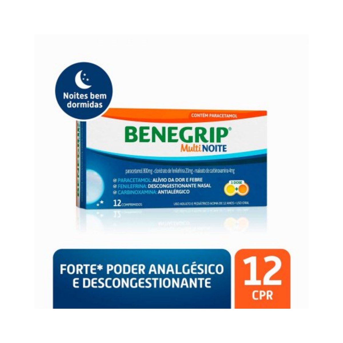 Benegrip Multi Noite Cosmed 800mg + 20mg + 4mg 12 Comprimidos