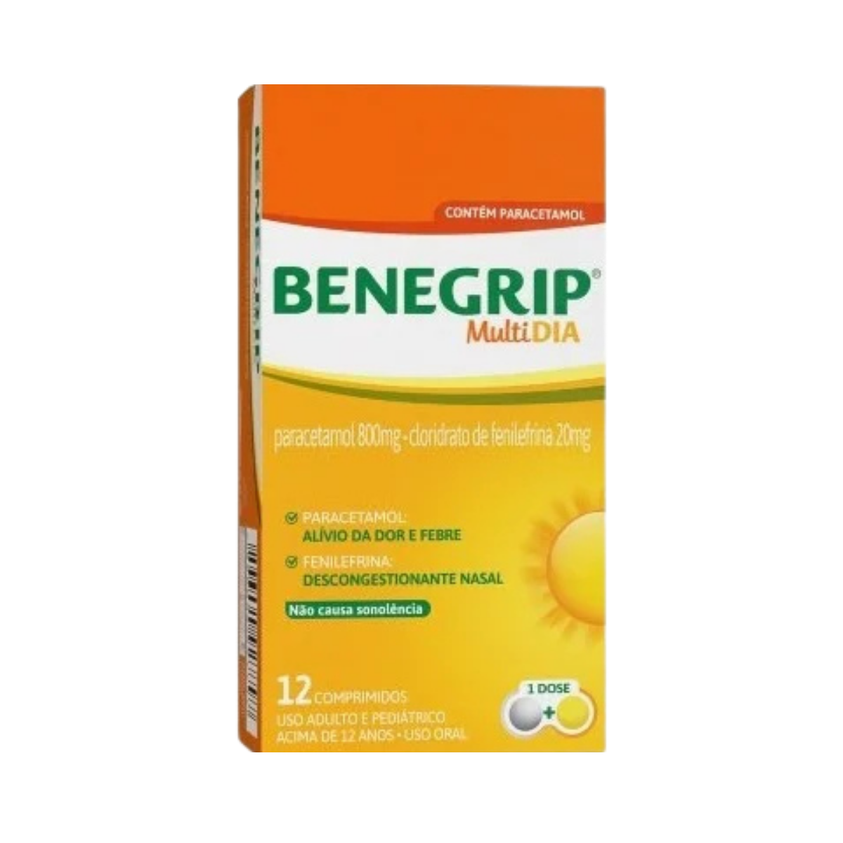 Benegrip Multi Dia 800mg + 20mg 12 Comprimidos