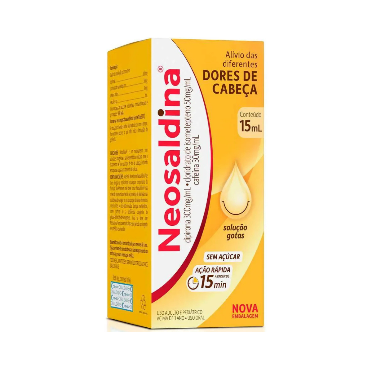 Neosaldina 30mg/mL + 300mg/mL + 50mg/mL,1 frasco gotejador com 15mL de solução de uso oral