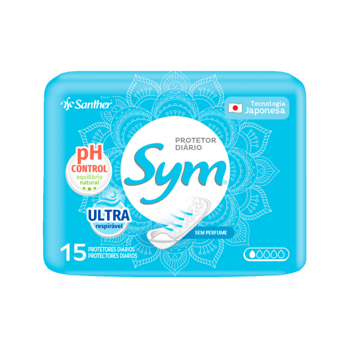 Protetor Diário Sym Odor Block sem perfume com 15 unidades
