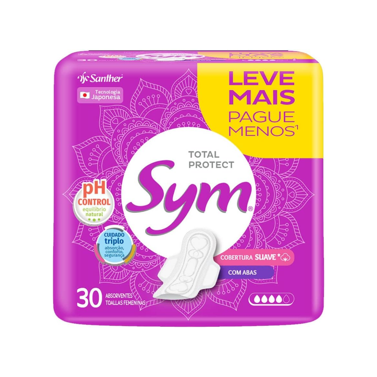Absorvente Regular Suave Com Abas Sym 30 Unidades