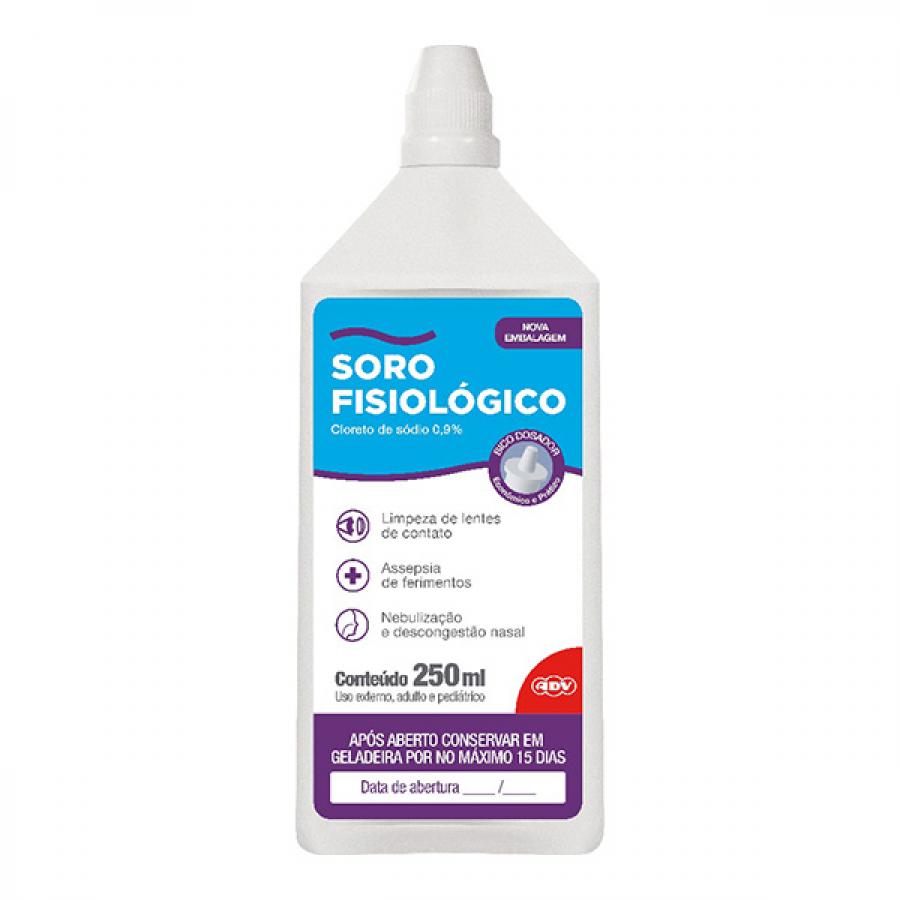 Soro Fisiológico 0,9% ADV frasco com 250mL de solução de uso dermatológico
