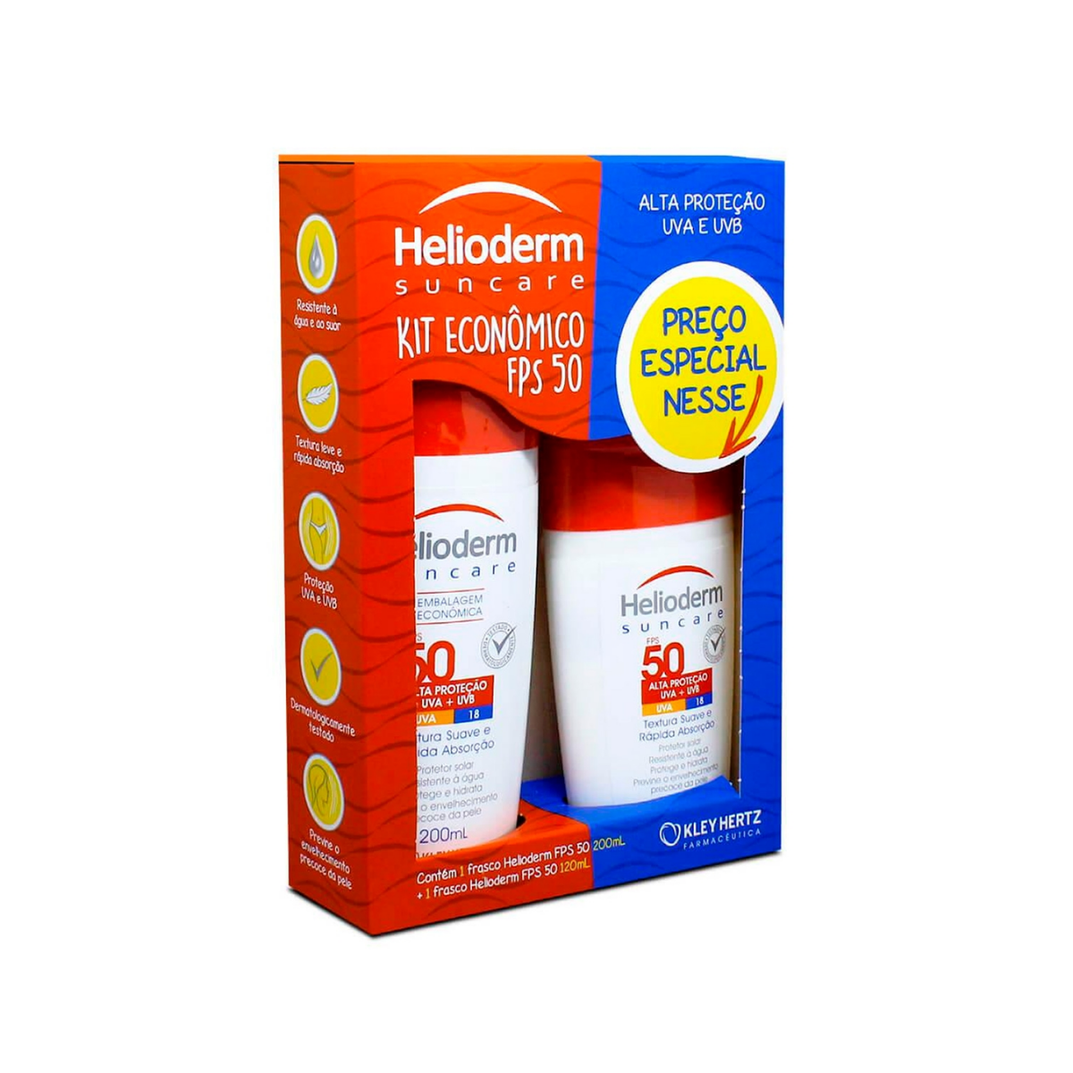 Kit Protetor Solar Helioderm Suncare FPS50 200Ml+120Ml