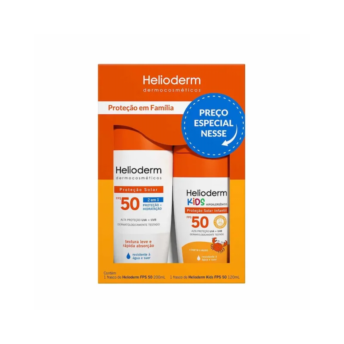Kit Família Helioderm Suncare Protetor Solar FPS 50 200Ml + Protetor Solar Kids FPS 50 120Ml