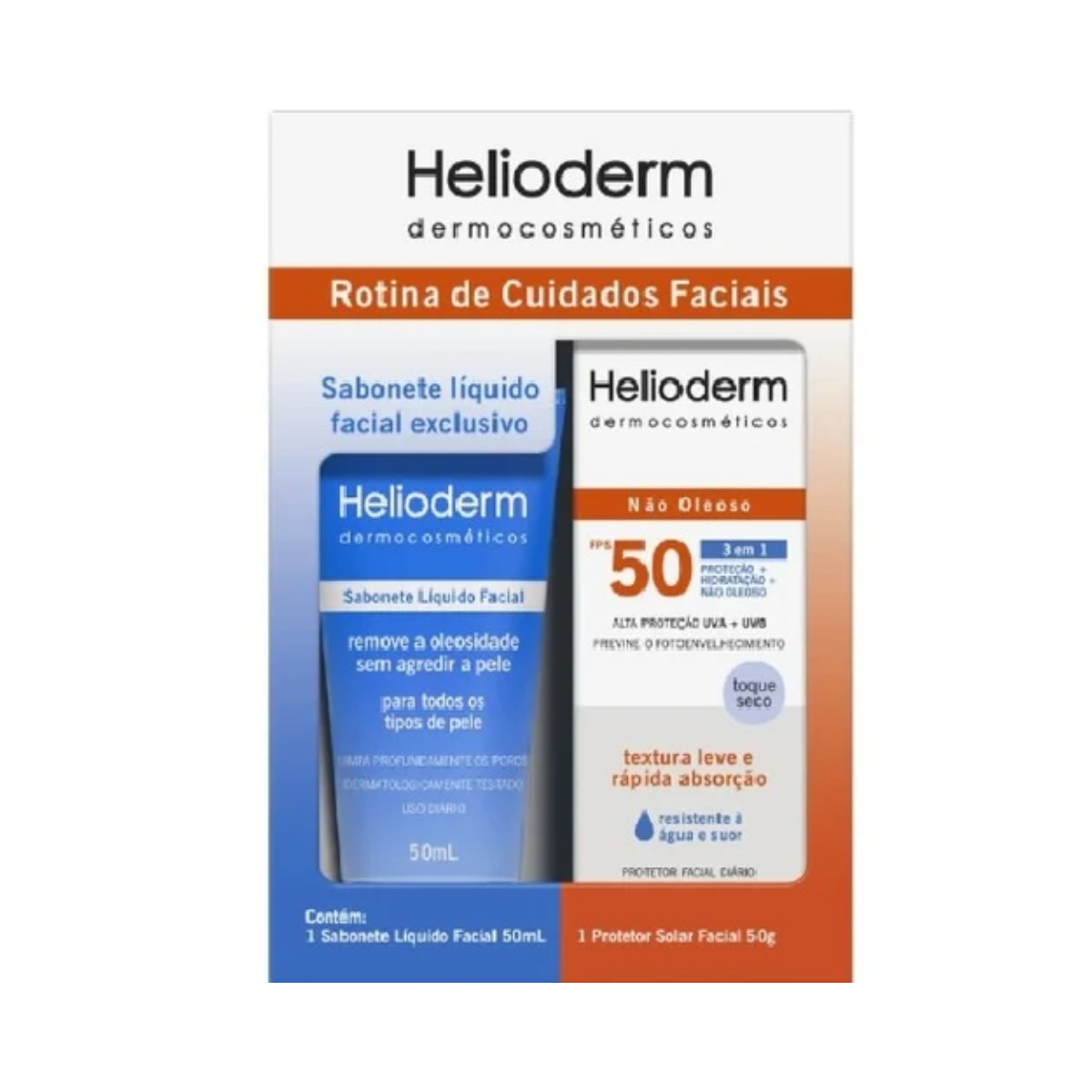Helioderm kit Protetor Solar fps 50 Facial + Sabonete Liquido