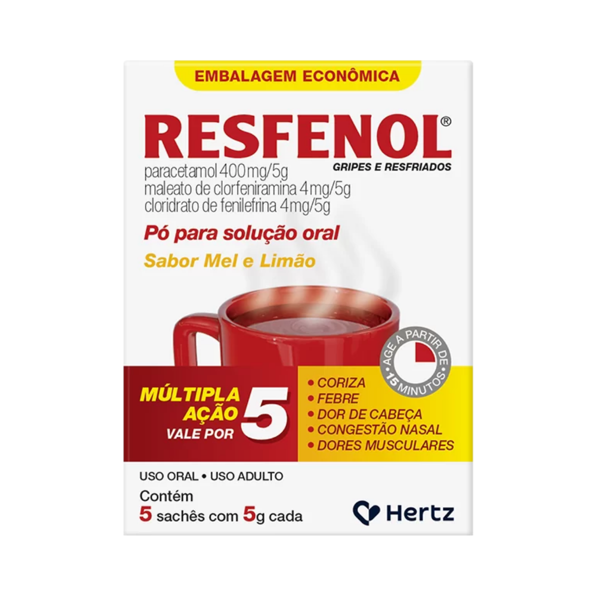Resfenol Chá Mel E Limão Hertz 5 Sachês