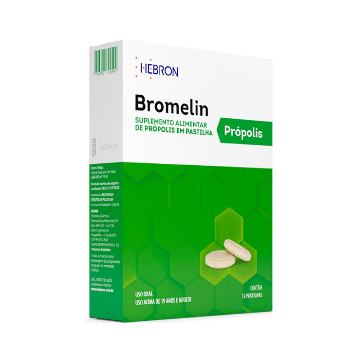 Pastilha De Propolis Bromelin Hebron 12 Unidades